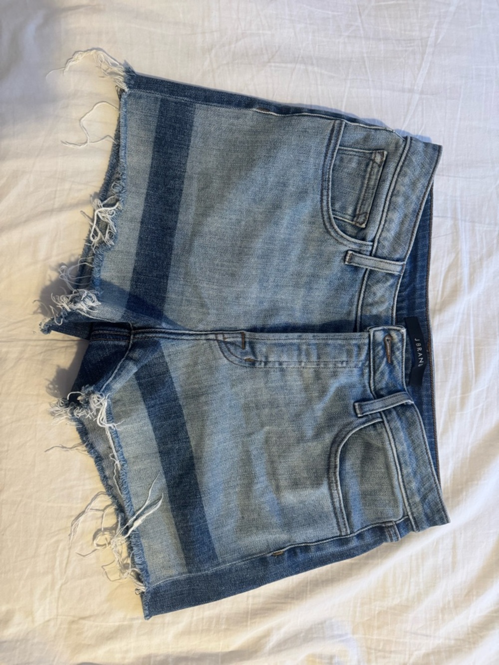J Brand Two-Tone Light and Dark Blue Denim Cutoff Shorts
